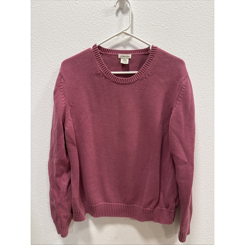 Vintage St Johns Bay Pink Crew Neck Sweater Womans L 100%‎ Cotton Classic 90s